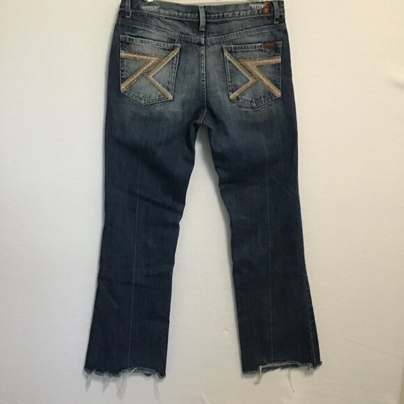 7 For All Mankind Flynt Jeans with Rhinestone Pockets and Raw Hem Size 30 - Picture 5 of 13